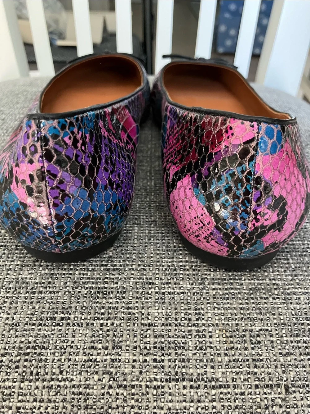Shoes of Prey - Pink Purple Blue Snake-Print Ballet Flats with Bow